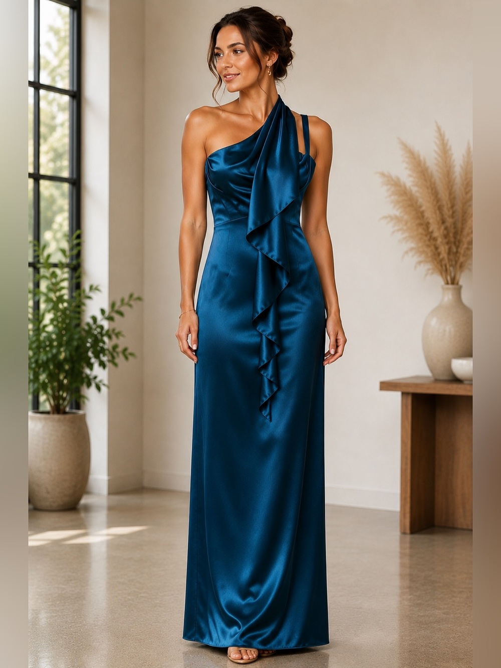 Elegant Teal One-Shoulder Column Gown NWT Size 10 | Formal Evening Dress